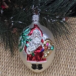 VTG West Germany‎ Blown Glass Santa Egg Christmas Ornament 4" Embossed Silver